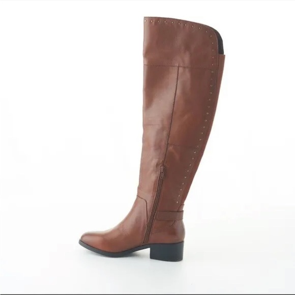 Gibson Latimer Leather Tall Over Knee Boots Riding Gold Tone Studs SIZE… - Picture 2 of 13